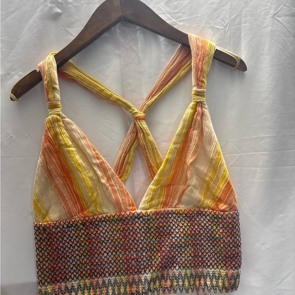 Anthropologie Striped Yellow Orange Cropped Smocked Tank